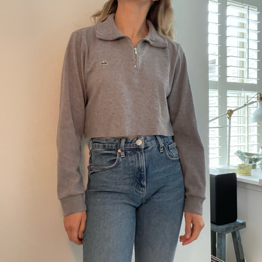 Lacoste Cropped Zip Pullover Sweater in Dusty Gray
